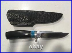 Bob Lay Custom Hunter Knife Buffalo Turquoise Silver With Sheath Canadian Maker