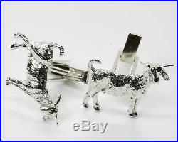 Boer Goat Cuff Links in Medium Size With Horns in 925 Sterling Silver