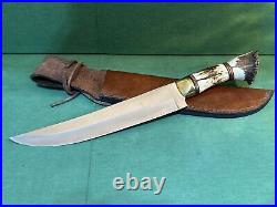 Bowie Hunting Knife with Stag Handle & Leather Sheath 16 Overall Ships Free