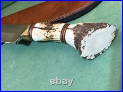 Bowie Hunting Knife with Stag Handle & Leather Sheath 16 Overall Ships Free