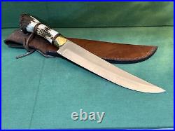 Bowie Hunting Knife with Stag Handle & Leather Sheath 16 Overall Ships Free