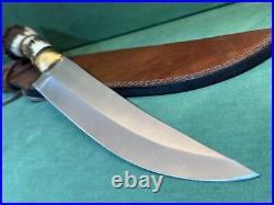 Bowie Hunting Knife with Stag Handle & Leather Sheath 16 Overall Ships Free