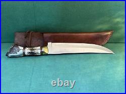 Bowie Hunting Knife with Stag Handle & Leather Sheath 16 Overall Ships Free