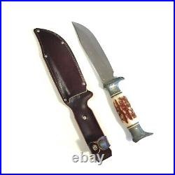 Bowie Knife Hunting Stick Tang Dear Horn Grip with Holster made by FamipaPrizren