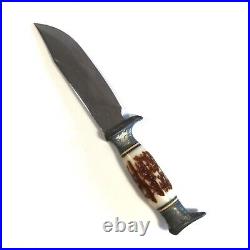 Bowie Knife Hunting Stick Tang Dear Horn Grip with Holster made by FamipaPrizren