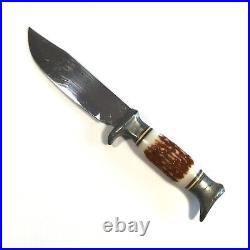 Bowie Knife Hunting Stick Tang Dear Horn Grip with Holster made by FamipaPrizren