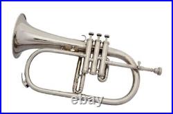 Brand New Bb Flat Silver Nickel Flugel Horn With Free Hard Case Mouthpiece