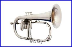 Brand New Bb Flat Silver Nickel Flugel Horn With Free Hard Case Mouthpiece