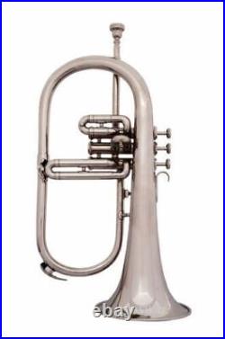 Brand New Silver Bb Flugel Horn PURE BRASS MADE With Free Hard Case+Mouthpiece