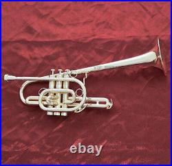 Brand new Marching Trumpet Silver plated horn Monel valve With Case FREE SHIP