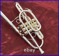 Brand new Marching Trumpet Silver plated horn Monel valve With Case FREE SHIP