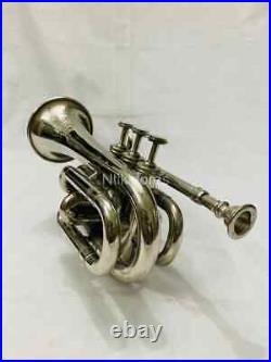 Brass Polished Bugle Instrument Pocket Trumpet With 3 Valve Vintage Flugel Horn