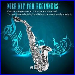 Brass Soprano B Flat Saxophone Curved Horn Sax with Carry Case Strap Kits Silver