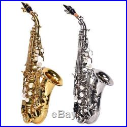 Brass Soprano Flat B Saxophone Curved Horn Sax with Bag Strap Kit Silver / Gold