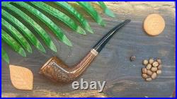 Briar smoking tobacco Handmade wooden artisan pipe with silver ring horn piece