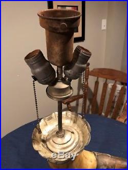 Bull Horn Lamps with silver plated brass mounts on wooden bases (pair)