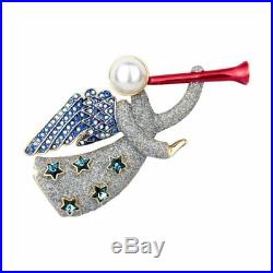 Butler & Wilson Designer BW Silver Glitter Crystal Angel with Horn Brooch Pin