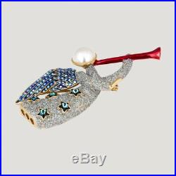 Butler & Wilson Designer BW Silver Glitter Crystal Angel with Horn Brooch Pin