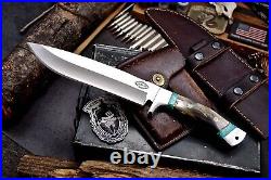 CFK Handmade AUS 10 Custom SHEEP HORN TURQUOISE STONE Large Hunting Camp Knife