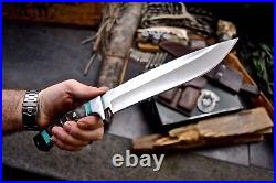 CFK Handmade AUS 10 Custom SHEEP HORN TURQUOISE STONE Large Hunting Camp Knife