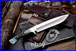 CFK Handmade AUS 10 Custom SHEEP HORN TURQUOISE STONE Large Hunting Camp Knife