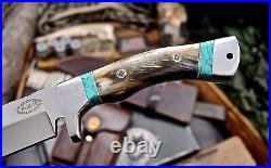 CFK Handmade AUS 10 Custom SHEEP HORN TURQUOISE STONE Large Hunting Camp Knife