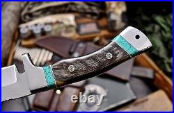 CFK Handmade AUS 10 Custom SHEEP HORN TURQUOISE STONE Large Hunting Camp Knife