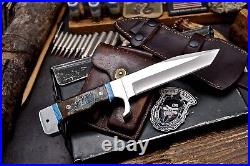 CFK Handmade VG10 Custom SHEEP HORN BLUE TURQUOISE Hunting Camping TANTO Knife