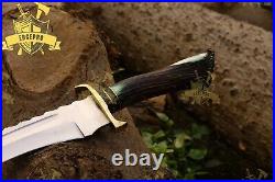 CUSTOM HANDMADE D2 STEEL HUNTING BOWIE KNIFE With STAG HORN HANDLE & SHEATH