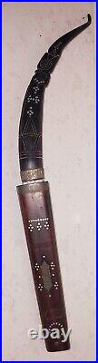 Cambodian Kmer Loer Horn Handle Knife With Wood Sheath & Steel Blade