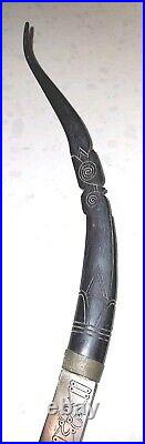 Cambodian Kmer Loer Horn Handle Knife With Wood Sheath & Steel Blade