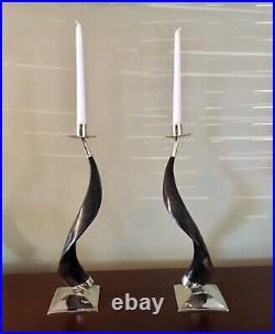 Candlesticks With Goat Horn And Nickel Silver. 18 Tall. New Without Tags