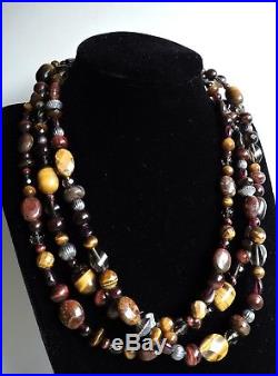 Carolyn Pollack Tigers Eye and Jasper Necklace with Silver Beads and Horns