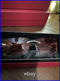 Cartier Rimless Buffalo Horn Frames Sunglasses Silver- Pink Lense With Box