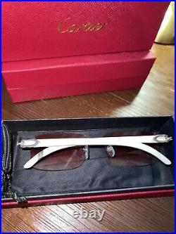 Cartier Rimless Buffalo Horn Frames Sunglasses Silver- Pink Lense With Box