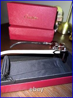 Cartier Rimless Buffalo Horn Frames Sunglasses Silver- Pink Lense With Box