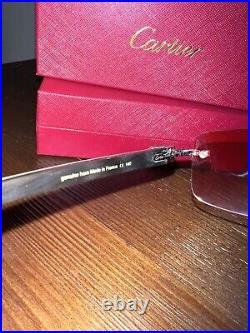 Cartier Rimless Buffalo Horn Frames Sunglasses Silver- Pink Lense With Box