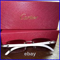 Cartier Rimless Buffalo Horn Frames Sunglasses Silver- Pink Lense With Box