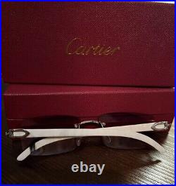 Cartier Rimless Buffalo Horn Frames Sunglasses Silver- Pink Lense With Box