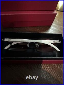 Cartier Rimless Buffalo Horn Frames Sunglasses Silver- Pink Lense With Box