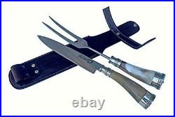 Carving Set with handle of Cow horn and nickel Silver traditional made in