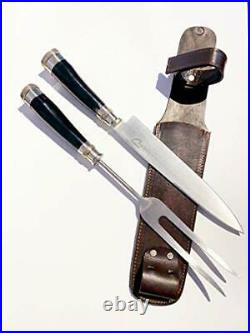 Carving Set with handle of Cow horn and nickel Silver traditional made in