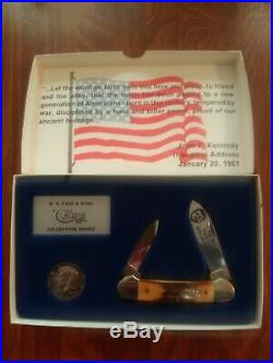 Case XX 52131 Stag Canoe #128 JFK 25th anniversary with 1964 90% silver half