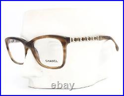 Chanel 3263-Q 1101 Eyeglasses Glasses Brown Horn Silver Chain 52-17-140