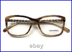 Chanel 3263-Q 1101 Eyeglasses Glasses Brown Horn Silver Chain 52-17-140