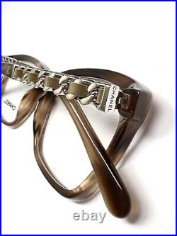 Chanel 3263-Q 1101 Eyeglasses Glasses Brown Horn Silver Chain 52-17-140