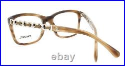 Chanel 3263-Q 1101 Eyeglasses Glasses Brown Horn Silver Chain 52-17-140