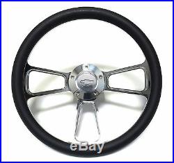 Chevy C10 Pick Up Truck 14 Black & Billet Steering Wheel with Chevy Horn