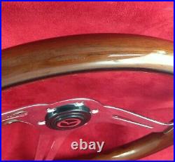 Classic wood rim, silver spokes 350mm steering wheel with Mazda horn button. 7B