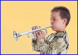 Click N' Play Metallic Silver Kids Trumpet Horn Wind Instrument with 4 Colored K